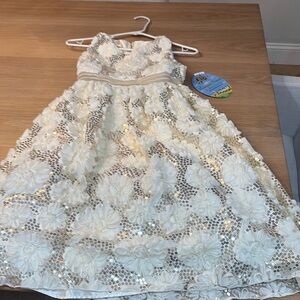 American Princess Cream Sequin Tiered Halter Dress